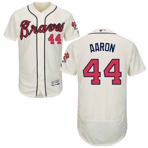 Braves #44 Hank Aaron Cream Flexbase Authentic Collection Stitched MLB Jersey - Click Image to Close